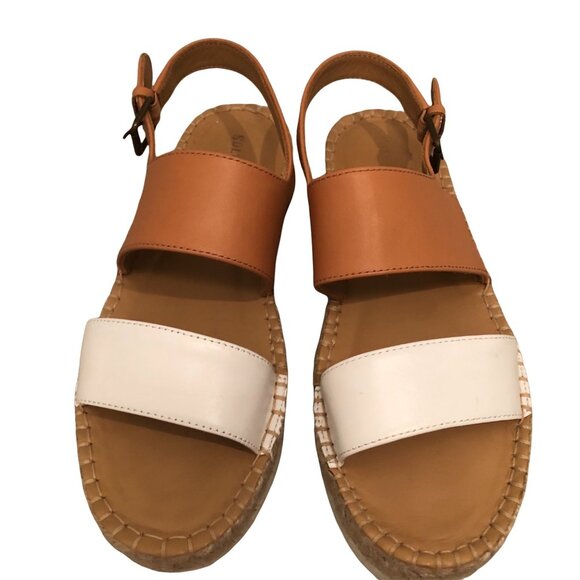 Saludos SIZE 8 Ali Sport Leather Sandals Jute Stitched Camel Tan White - Picture 3 of 12